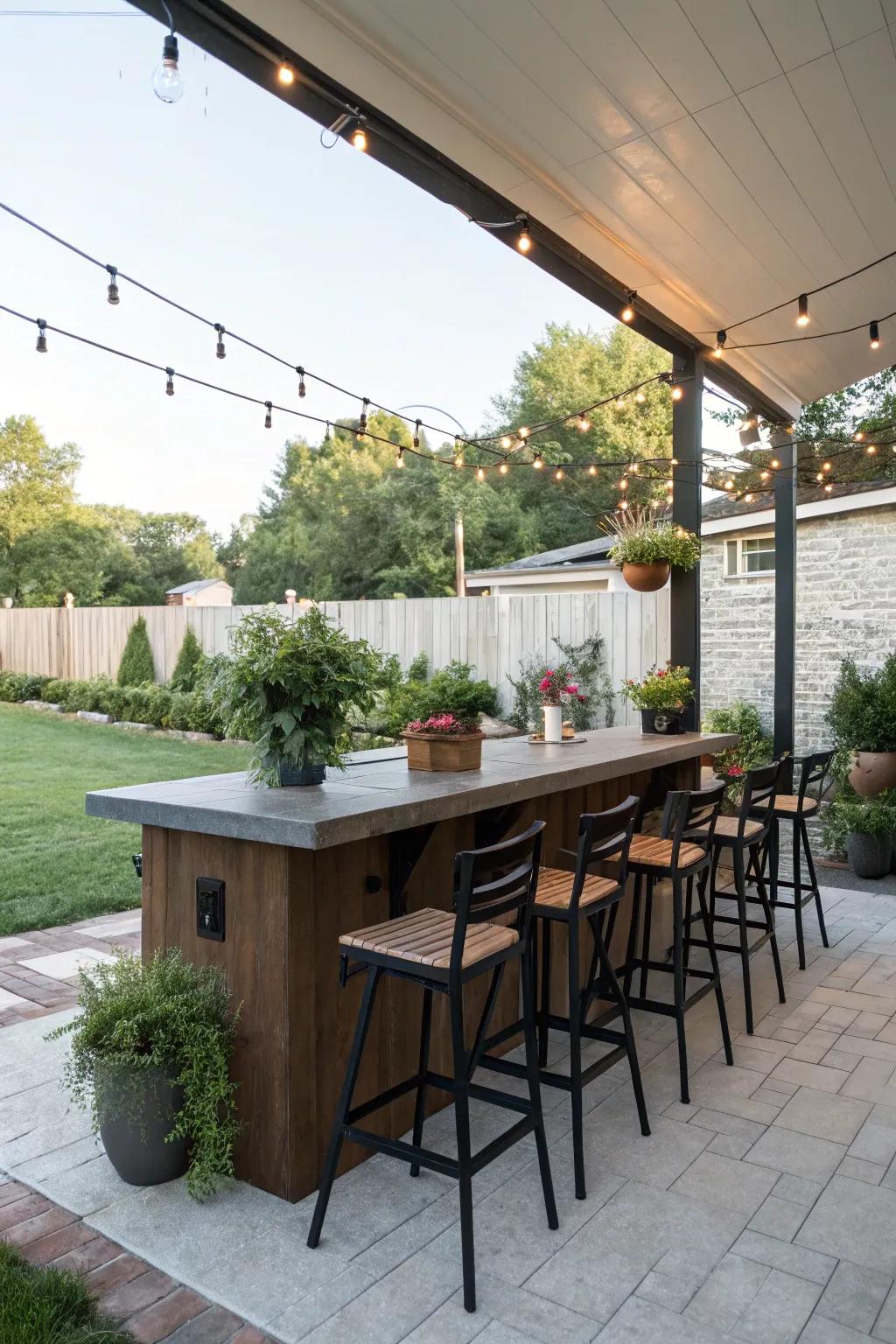 An outdoor bar zone is superlative for entertaining guests on your patio.