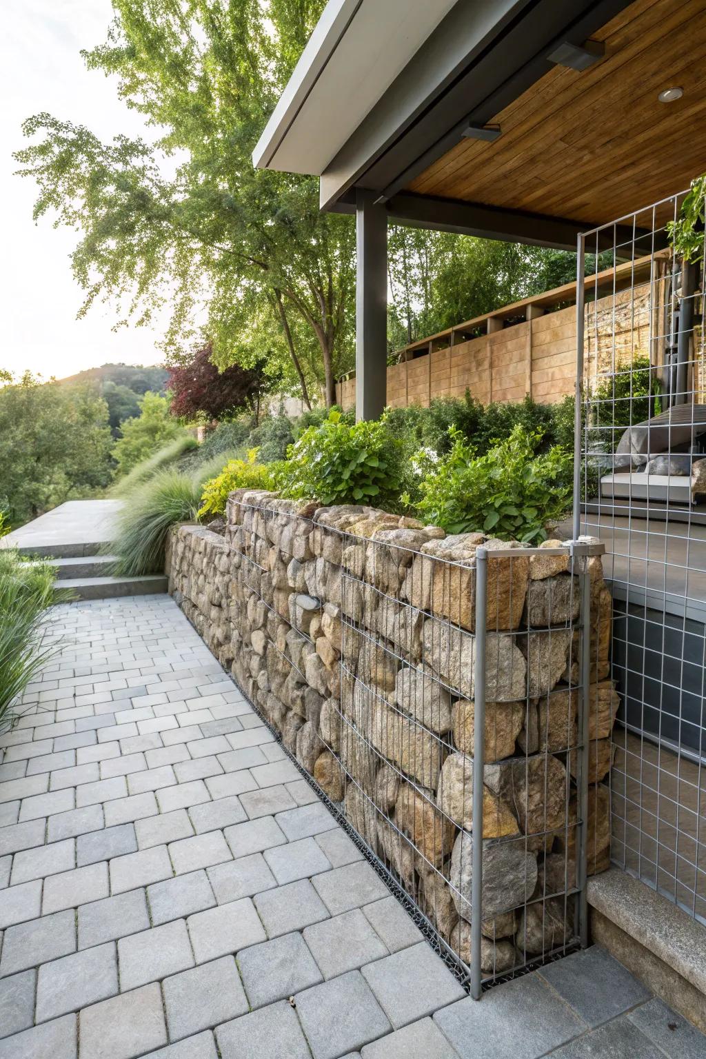 Bestow texture through stone or gabion walling.