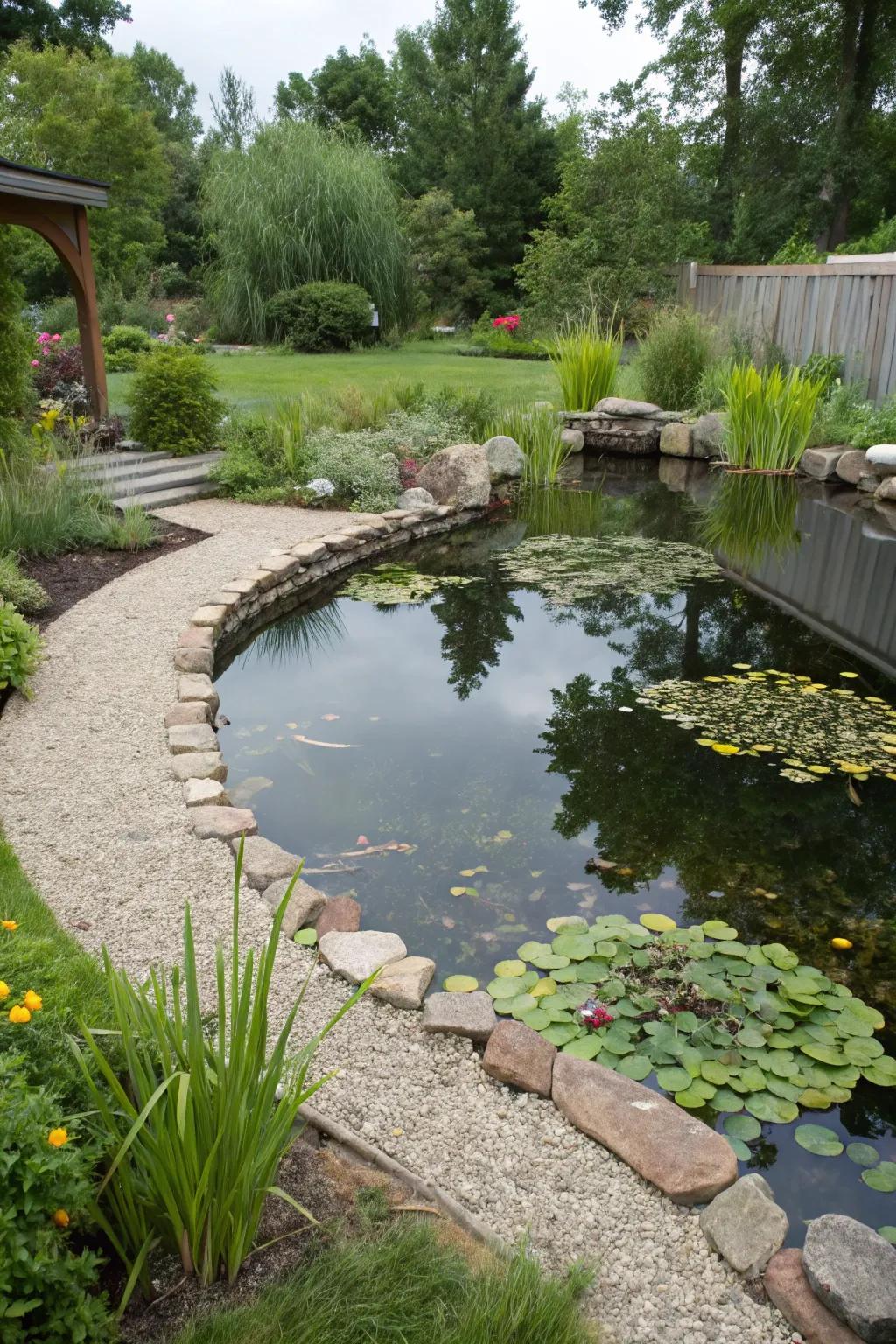 A calm water feature with raw elegance.