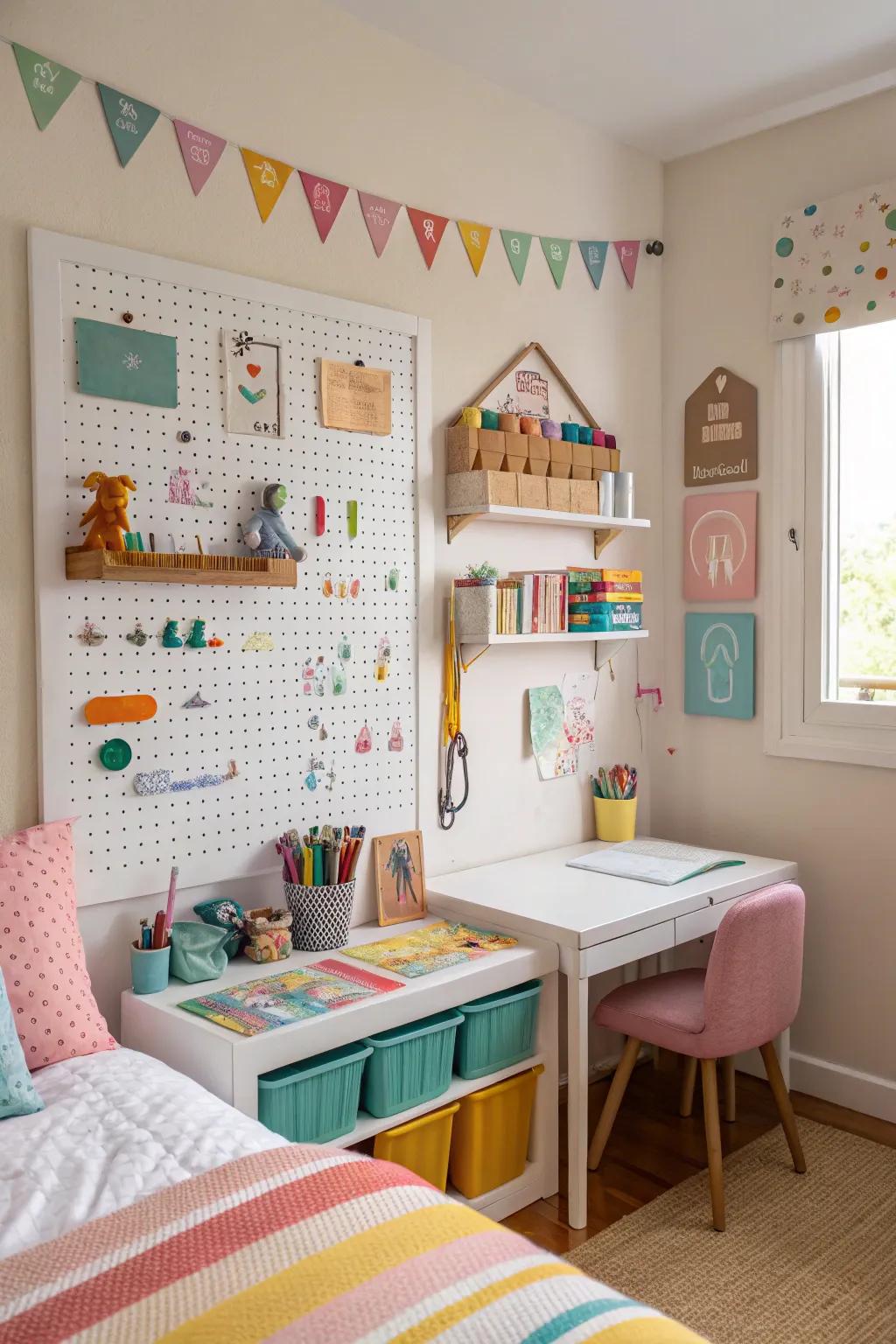Pegboards keep kids' rooms organized and fun.