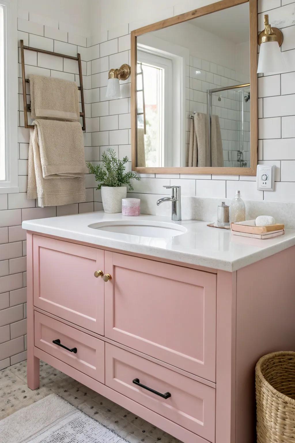A rose dressing table can function as the highlight of the bathroom.