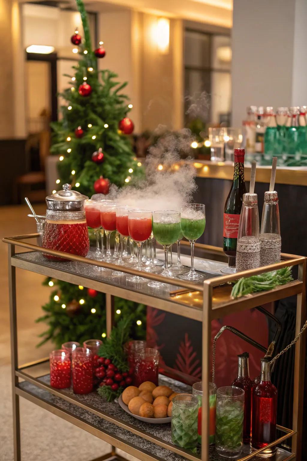 Transform your bar cart into a festive focal point for holiday gatherings.