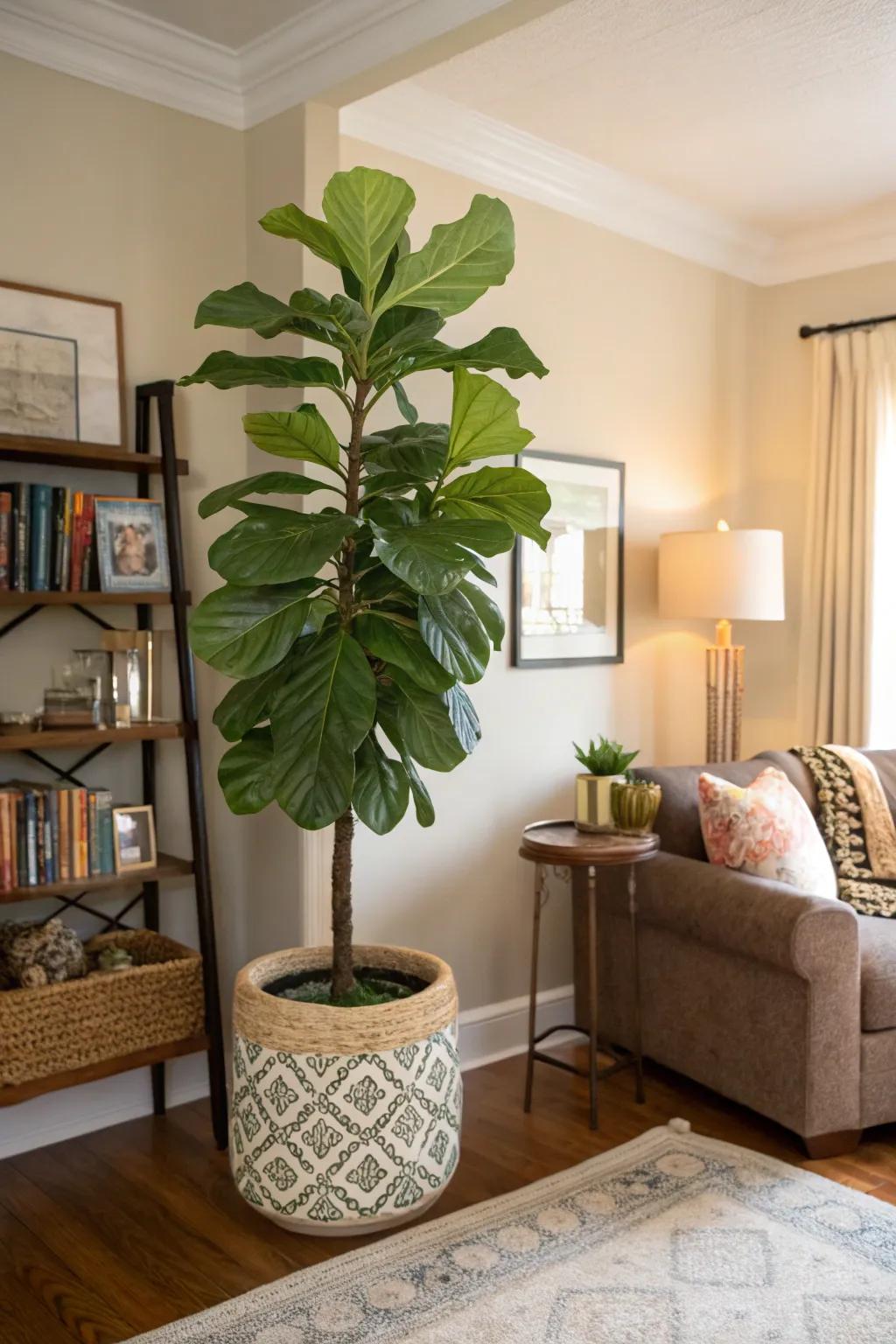 Give life to bare corners with tall, leafy plants.