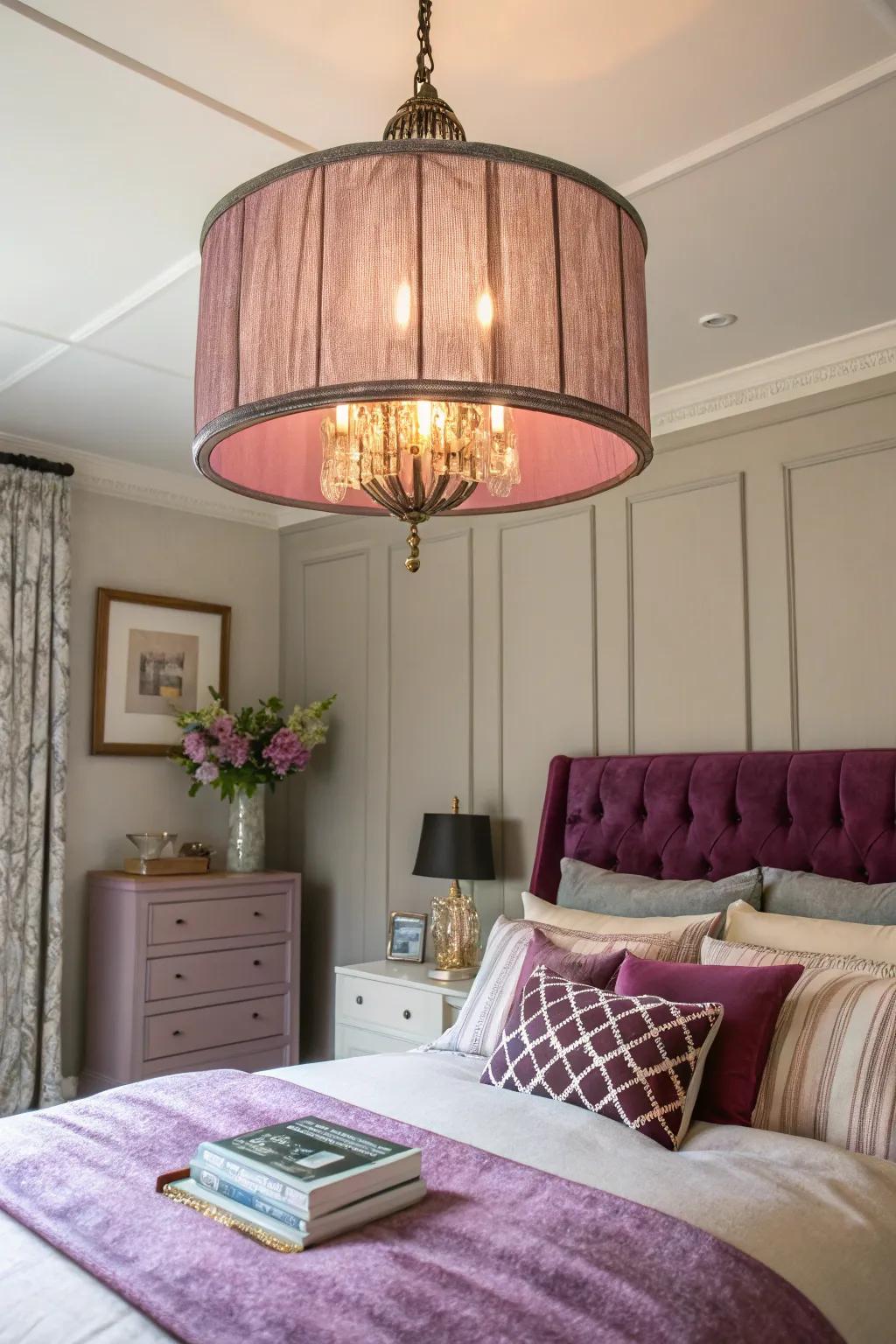 Lighting choices in lavender add elegance.