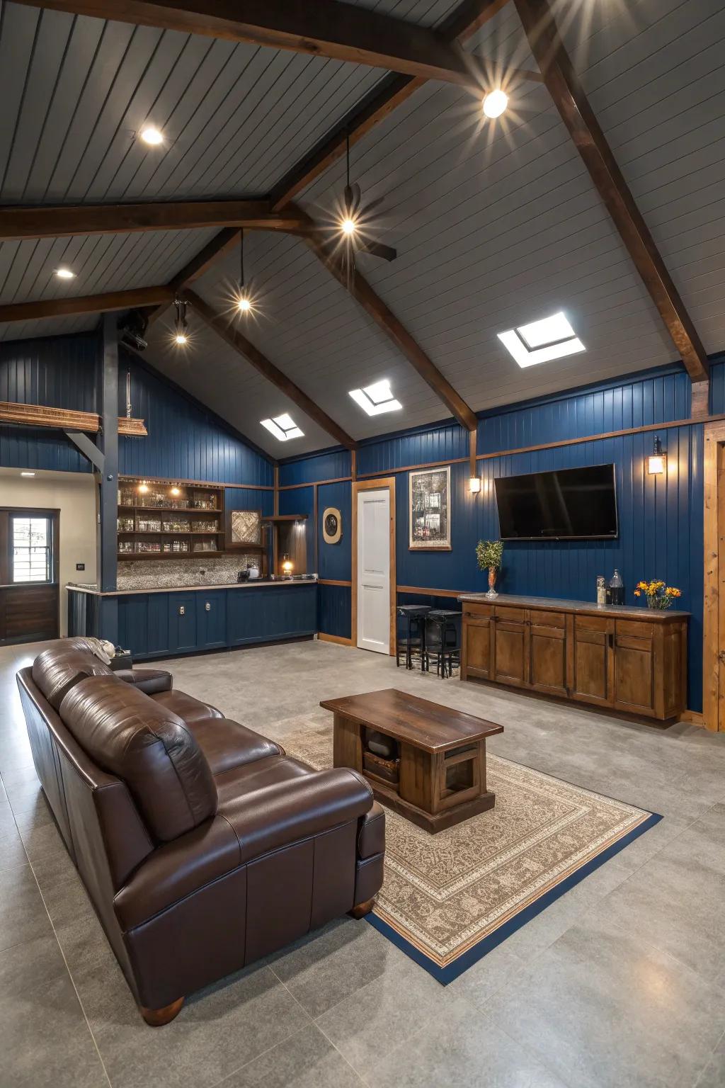 A sophisticated color palette can elevate the design of your man cave.