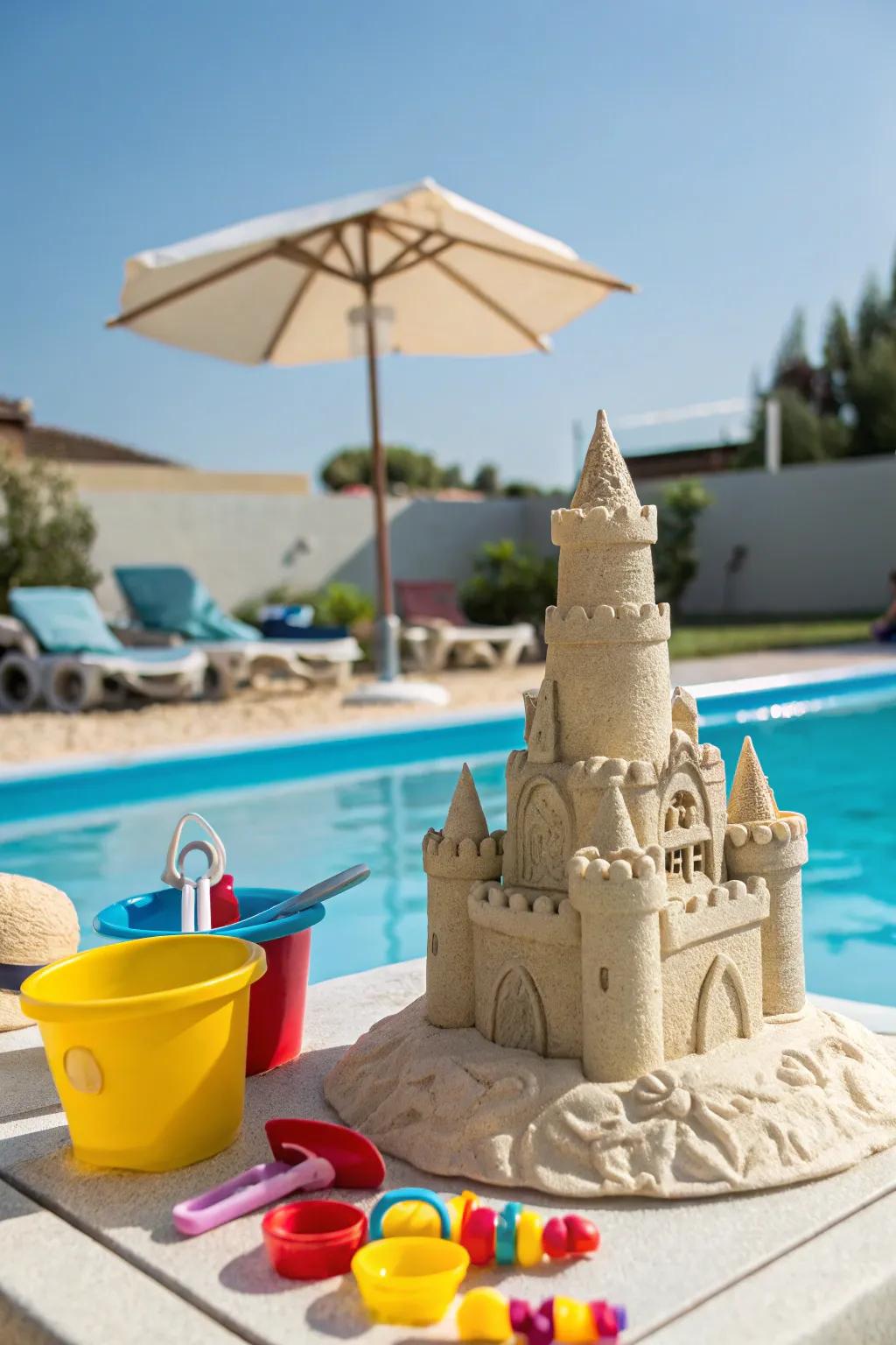 A sandcastle centerpiece brings the beach to your backyard.