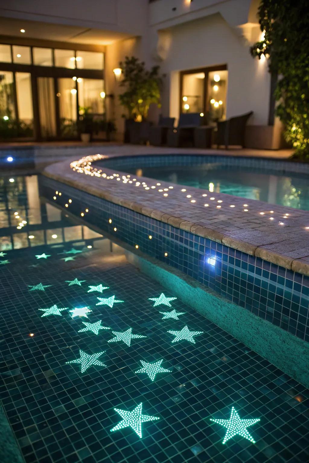 Glow-in-the-dark tiles make your pool sparkle beautifully after sunset.