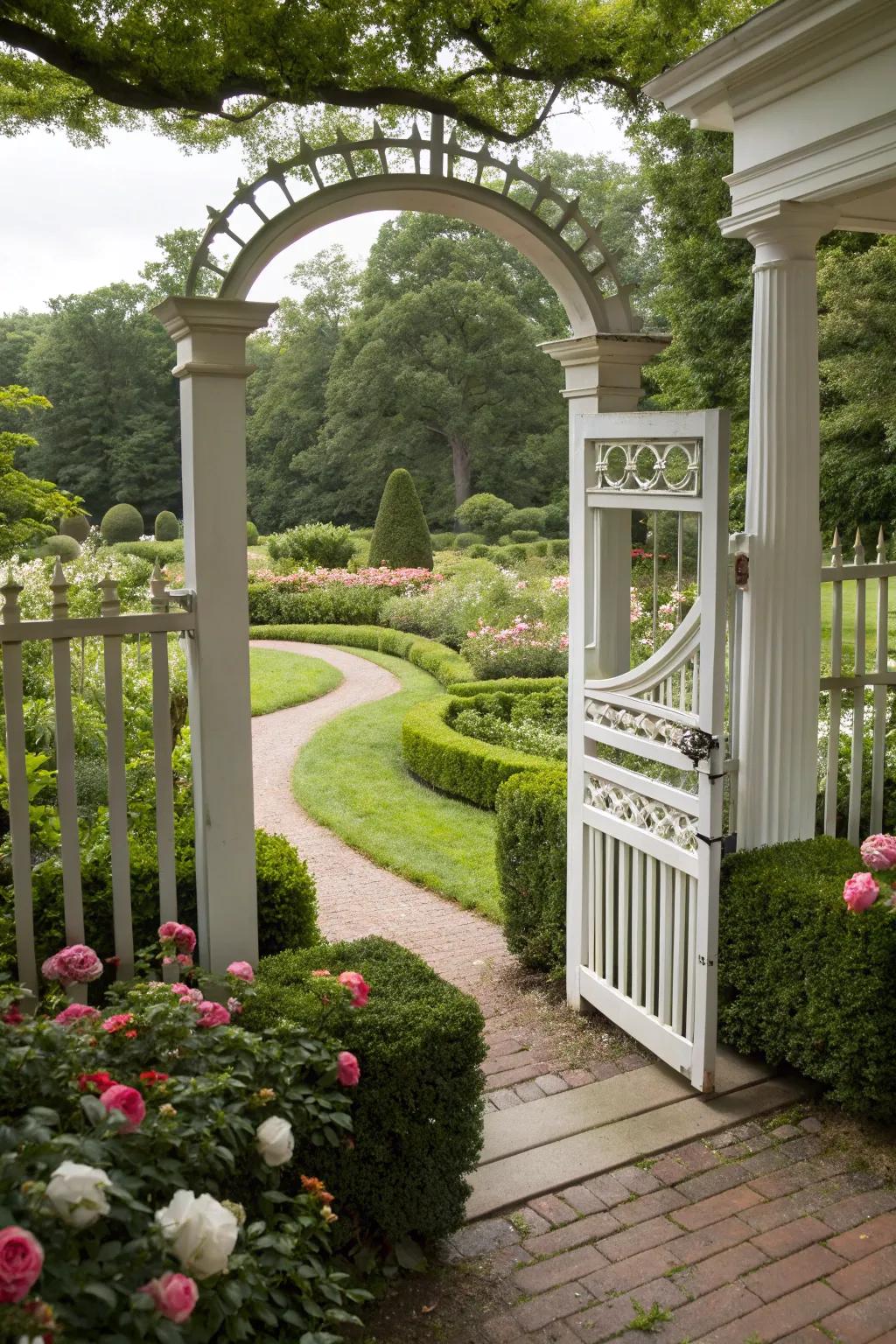 Curved crests bestow elegance and sophistication upon porch gates.