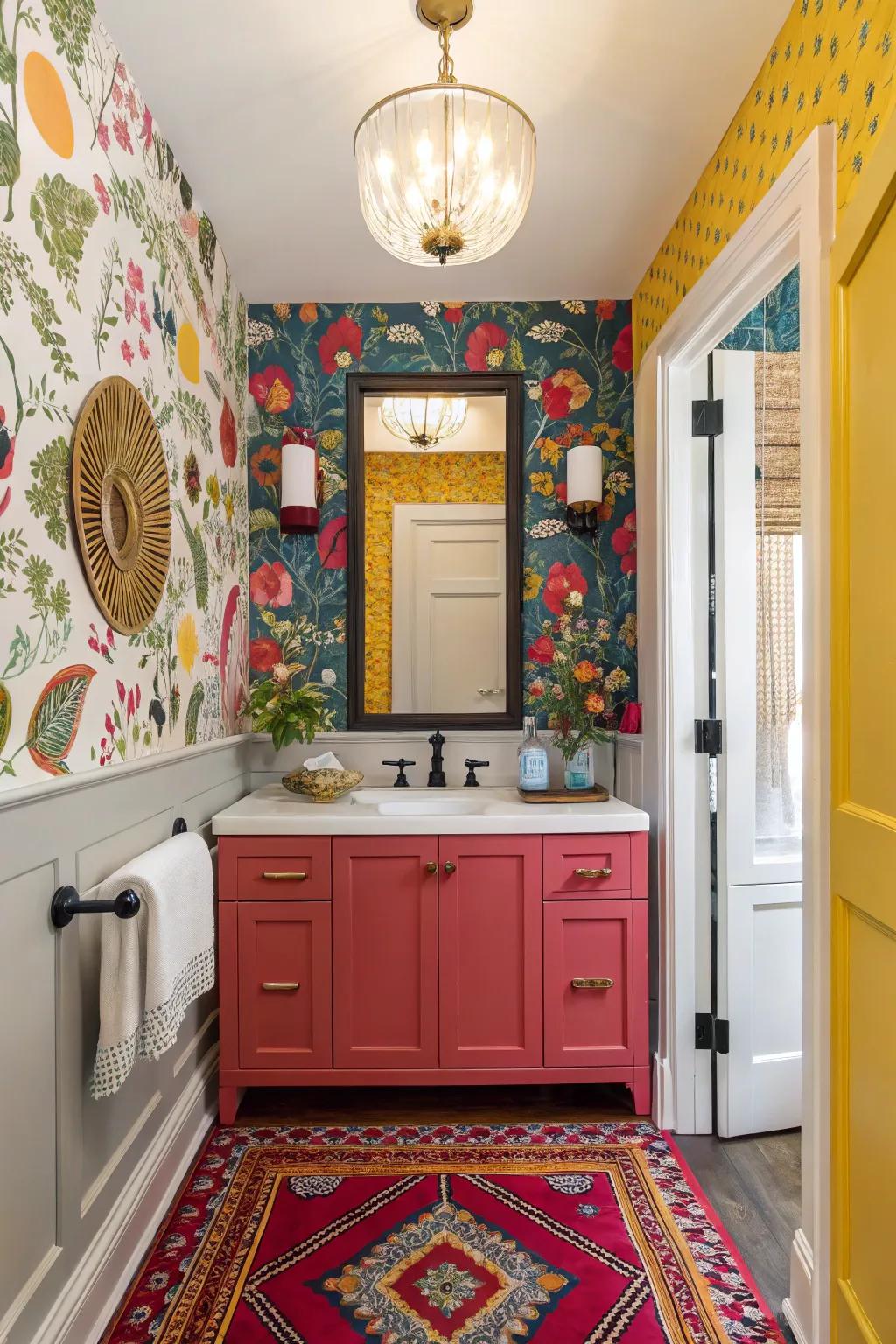 A washroom showcasing daring highlights that impart vibrancy.