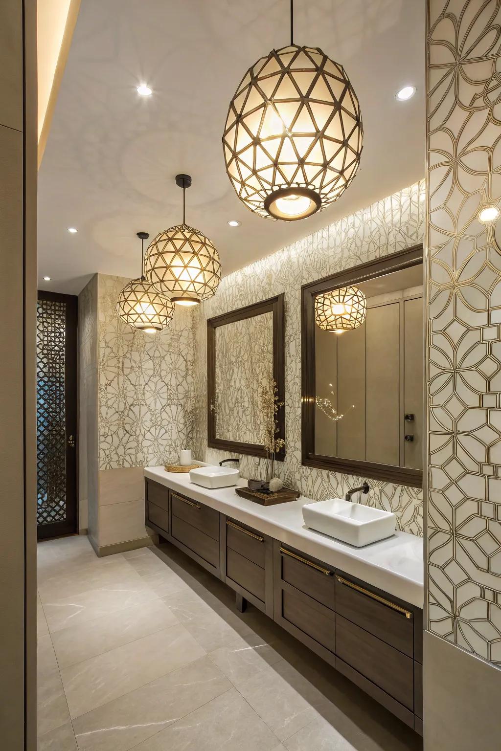 Geometric devices introduce an artistic element to the space.