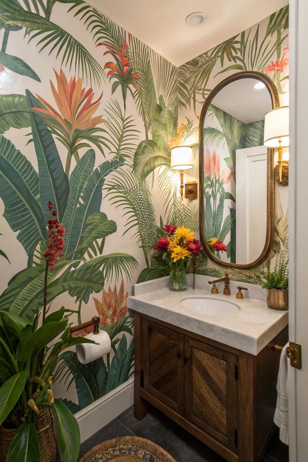 Tropical-themed designs turn your guest bath into an exotic escape.