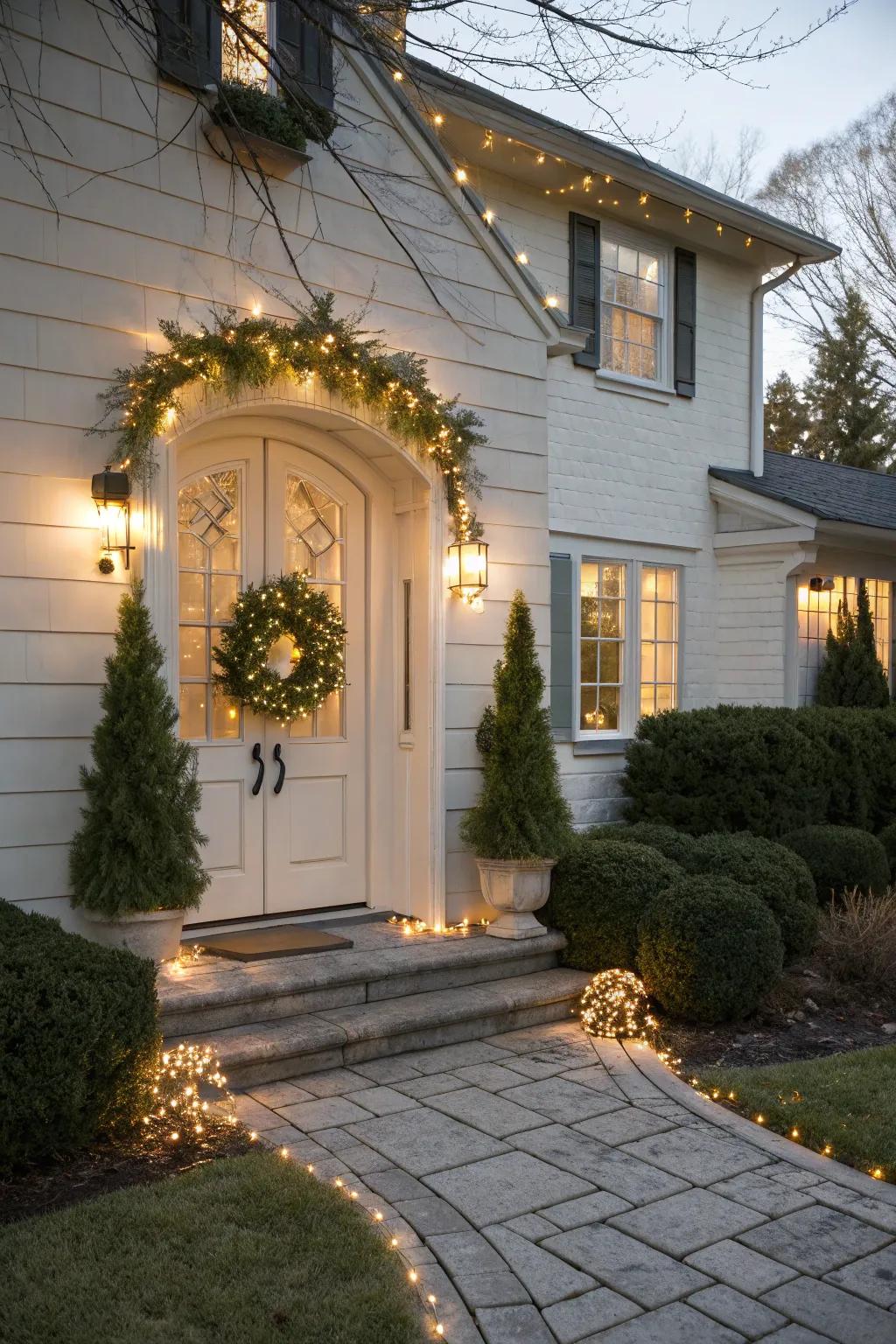 Preppy outdoor illumination spreads holiday cheer to the neighborhood.