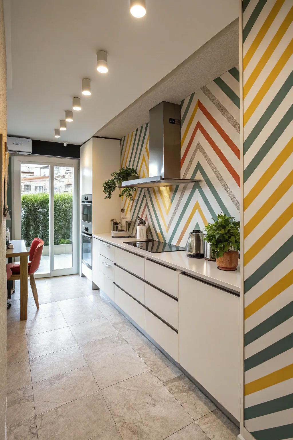 Diagonal bands lend a contemporary twist to classic motifs.