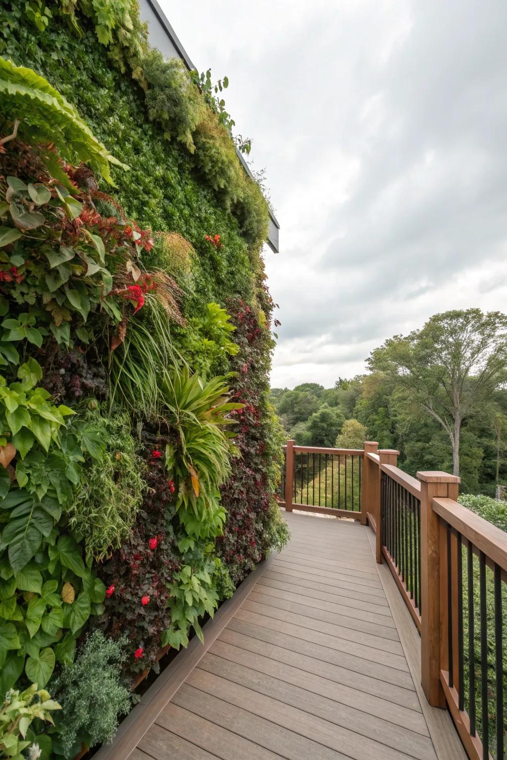 A dense vibrant boundary offers an impressive seclusion solution on a deck.