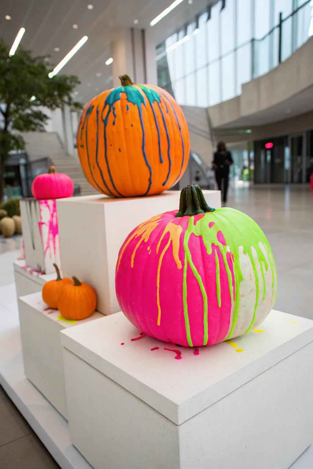 Pumpkins with radiant drips inject a bold, modern twist into fall aesthetics.