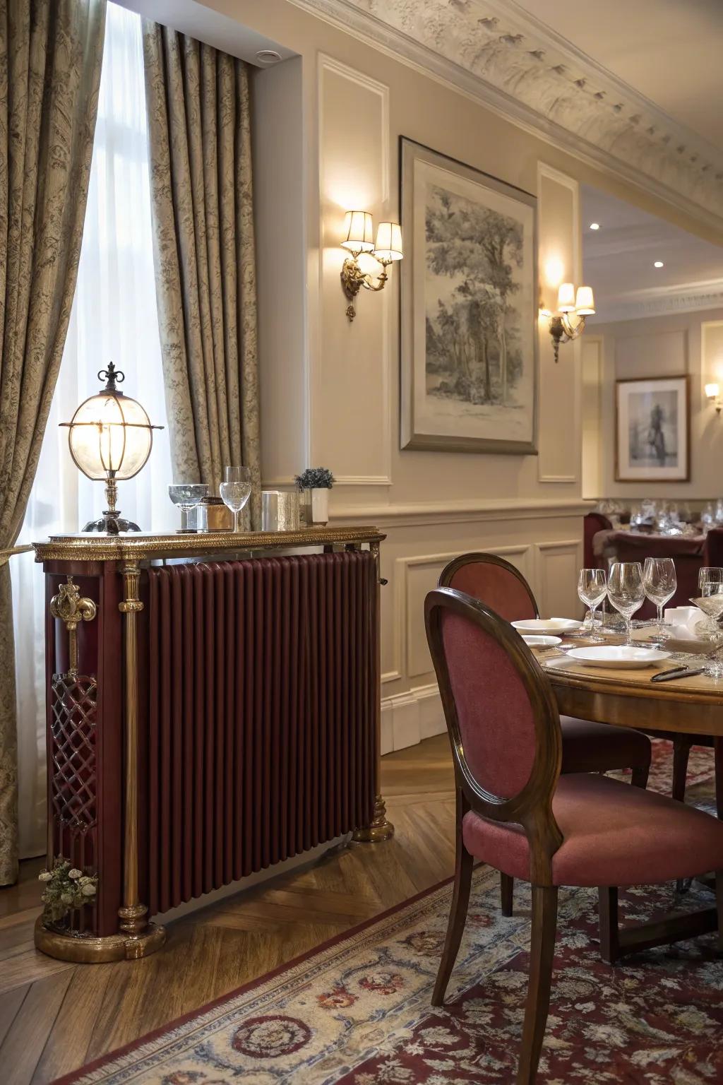 Plush claret radiators impart luxurious dimension.