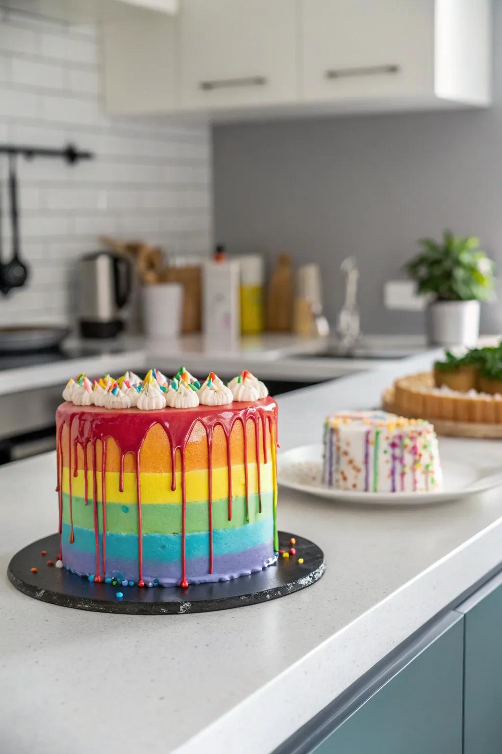 The spectrum cascade confection presents a modern and artistic design.