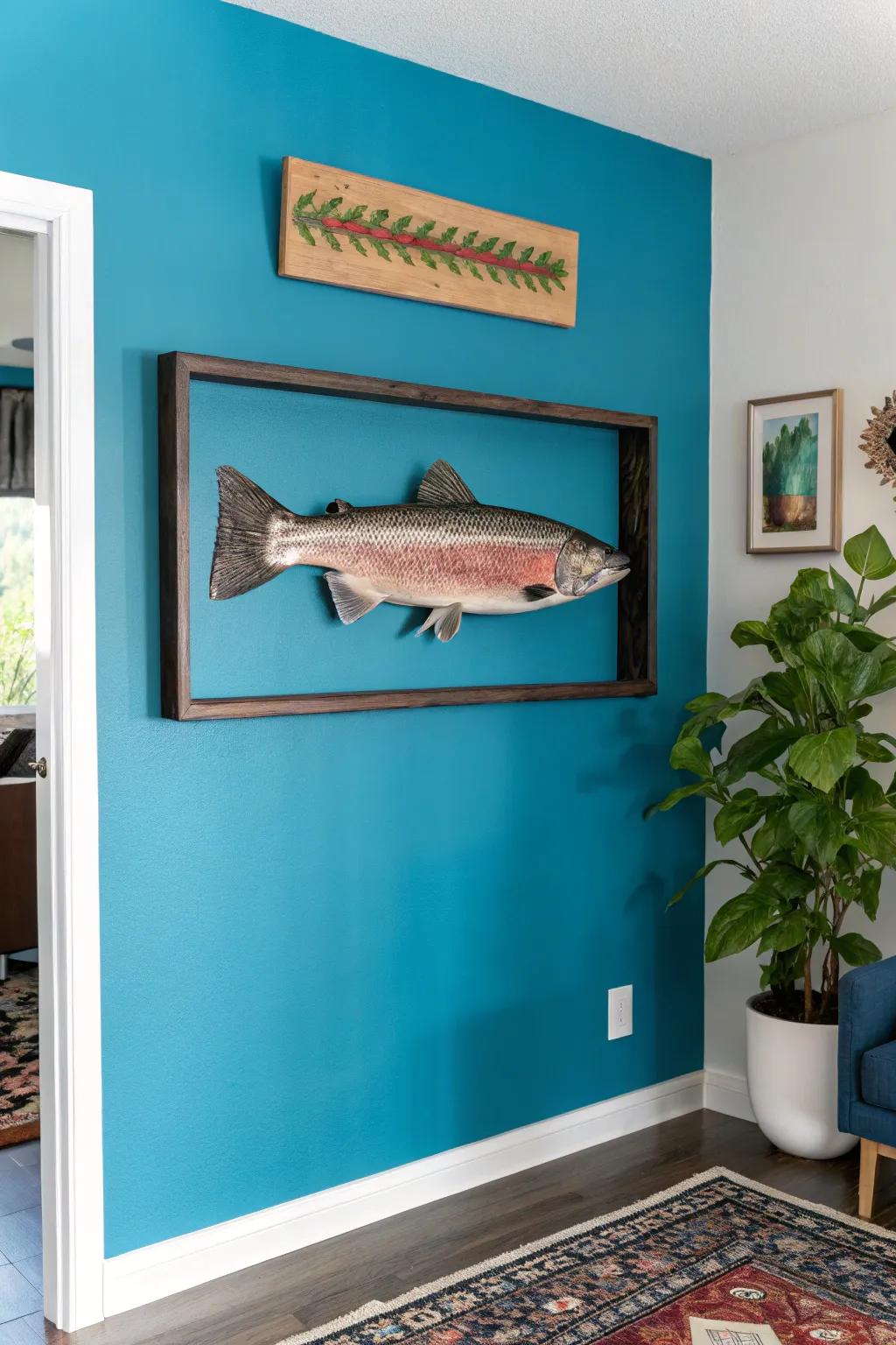 A vibrant background amplifies the vivid colors of the rainbow trout.