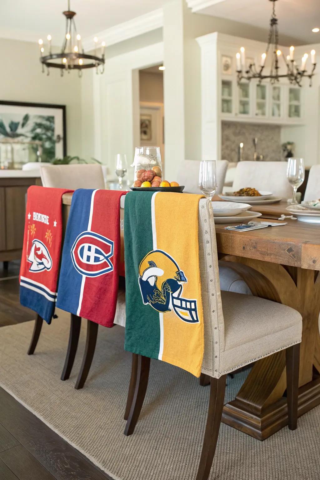 Add a sporty vibe with spirited squares on chairs.