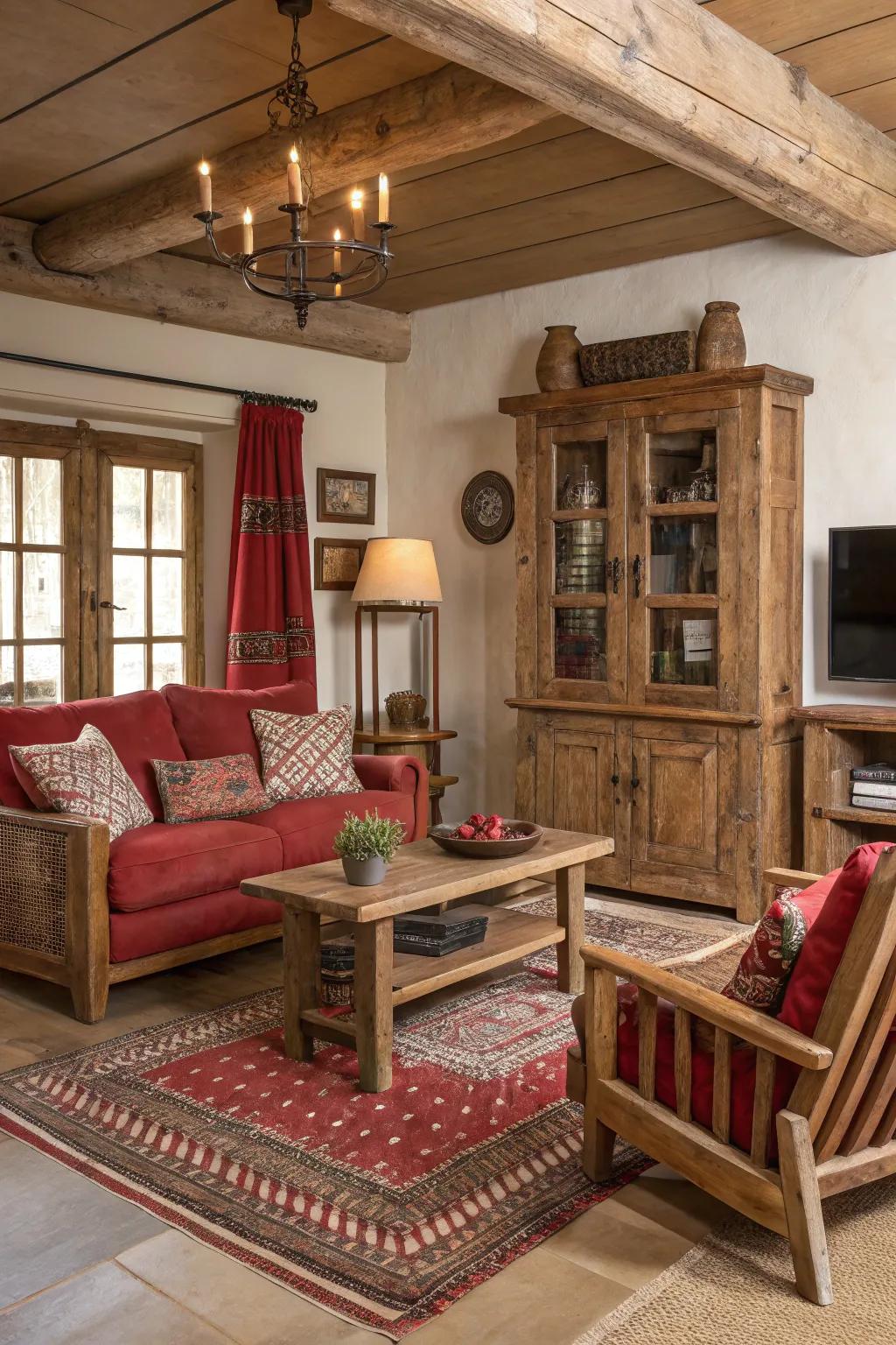 Weathered scarlet features create a classic, relaxed vibe.