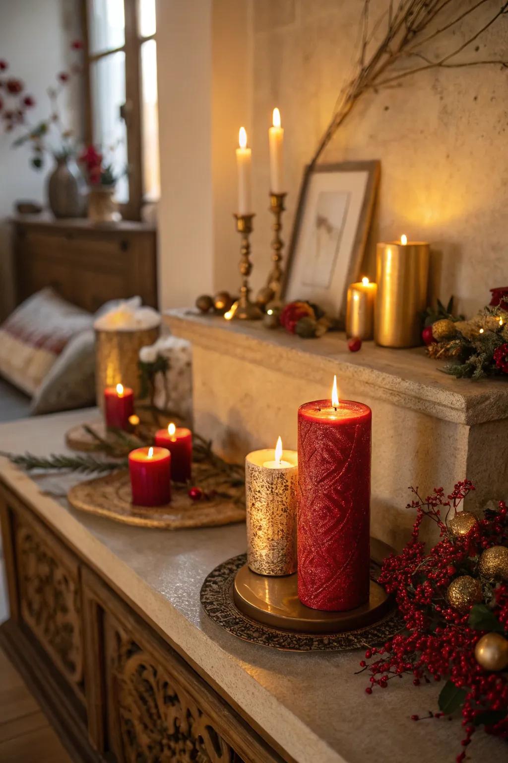 A candlelit scene adds warmth and romance to the celebration.