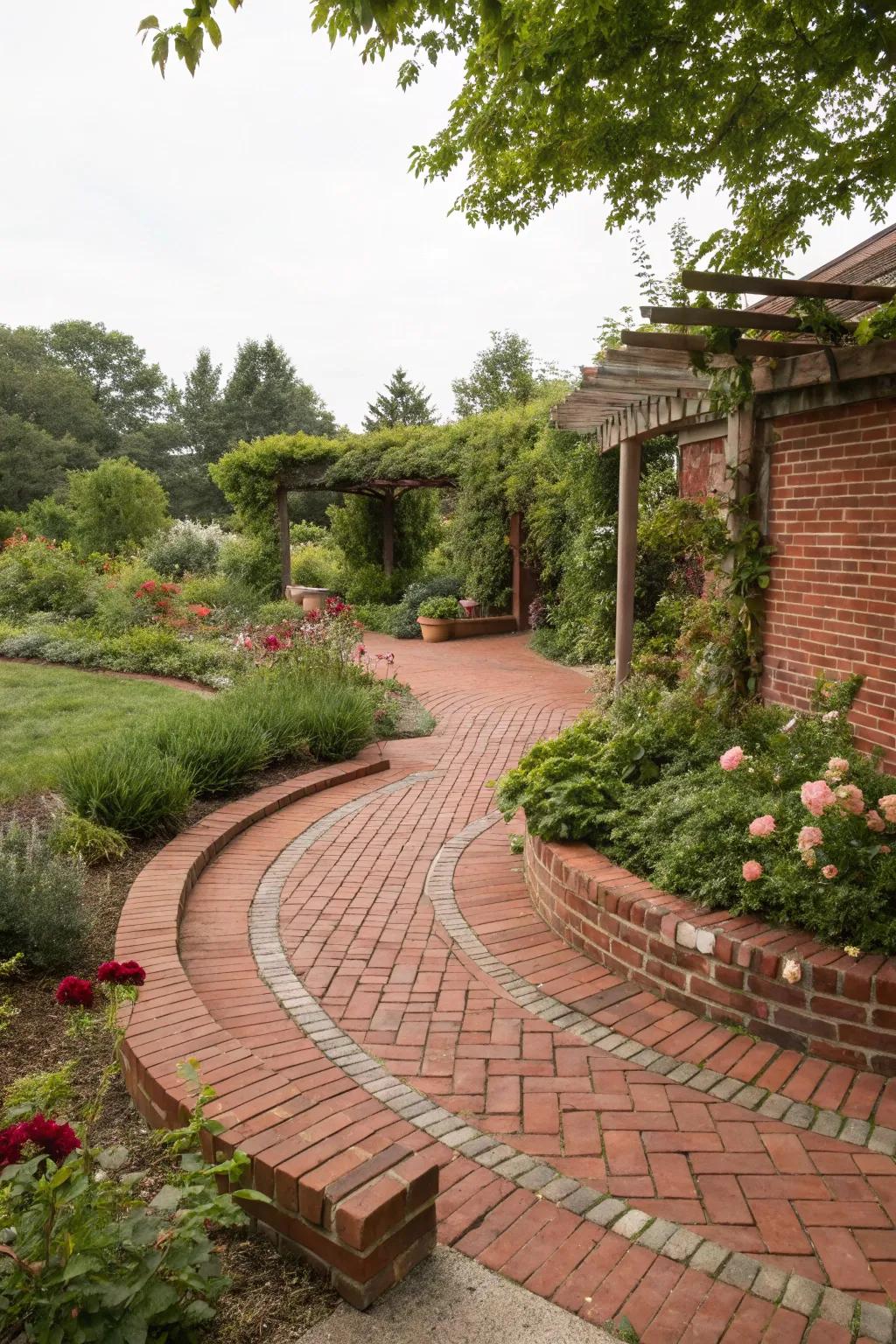 A red brick patio displaying distinctive and inventive routes