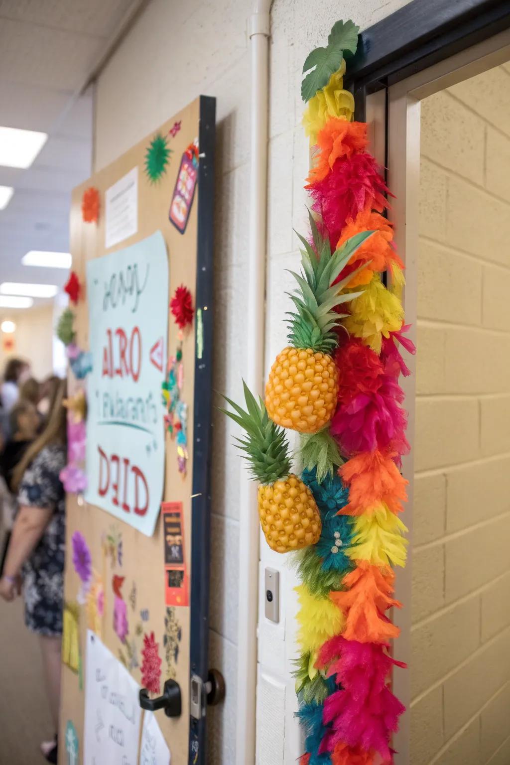 Brighten up your entryway with a tropical festivity that conveys a drug-free message.