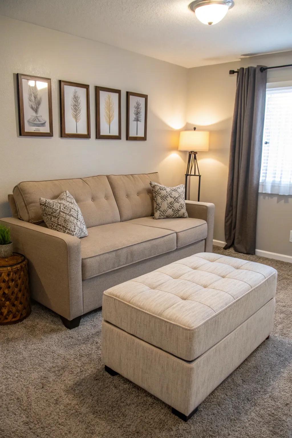 Multi-purpose furniture maximizes space and function.