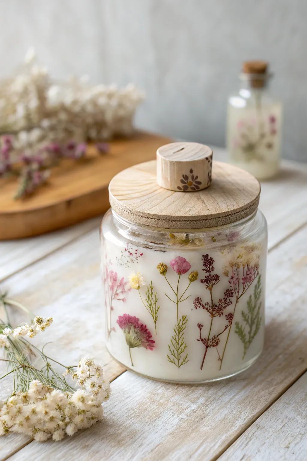 Elevate your storage solutions with a bloom-topped resin jar—where sophistication converges with artisanal craftsmanship.