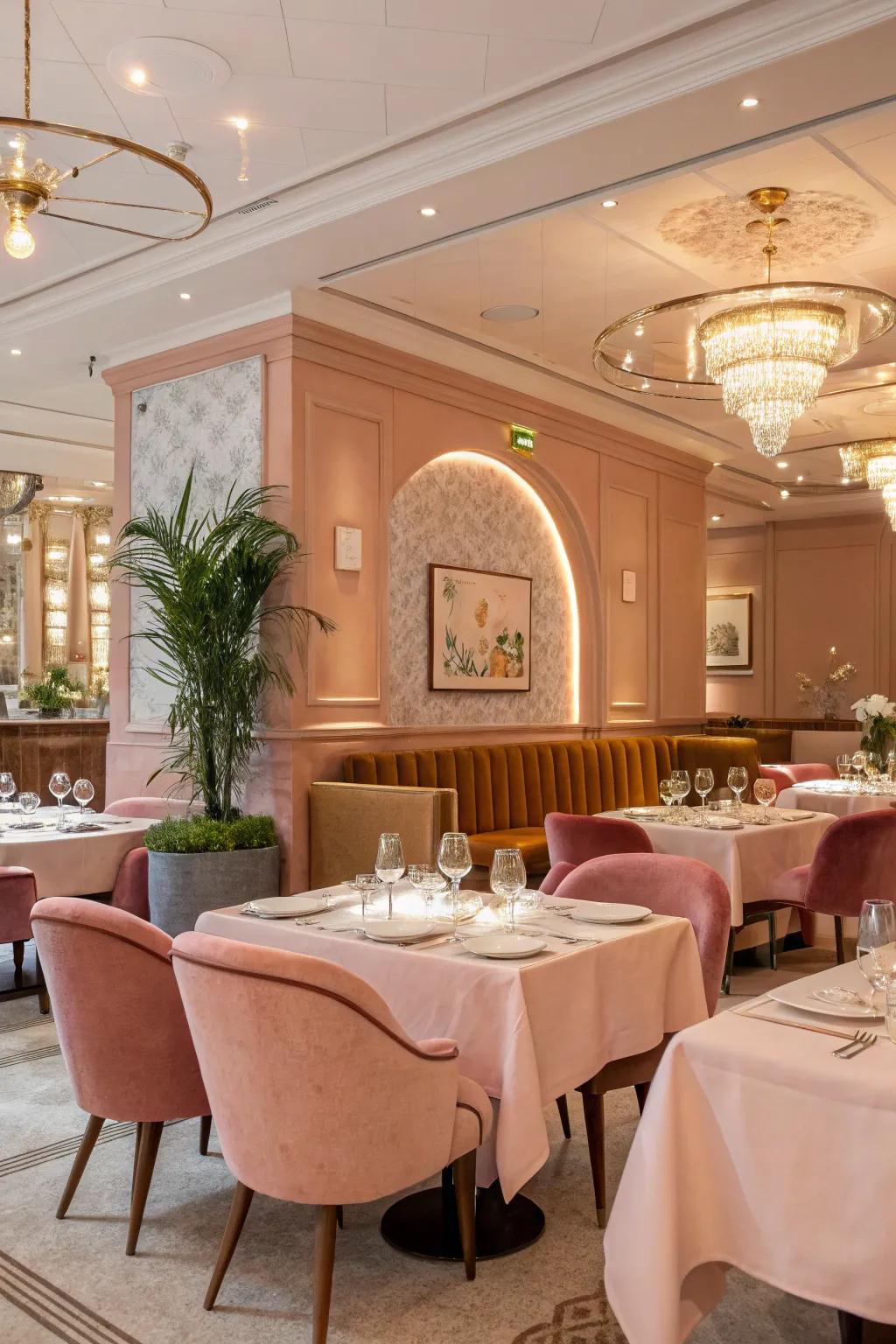 A restaurant embracing pastel shades, creating a dreamy and delicate atmosphere.