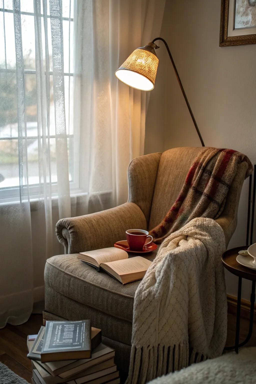 A cozy reading nook ideal for relaxing.