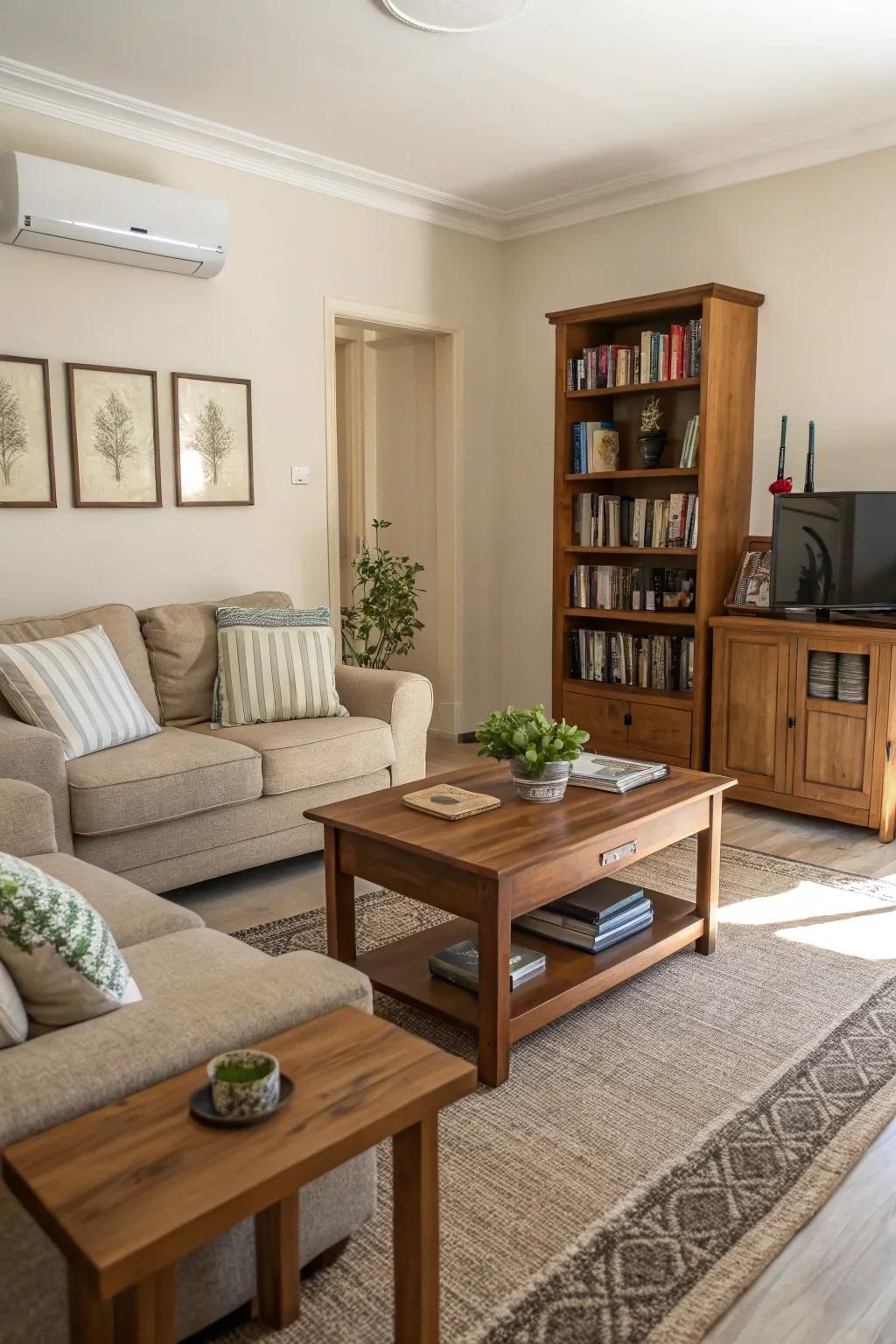 A room presenting a practical arrangement that boosts space and functionality.