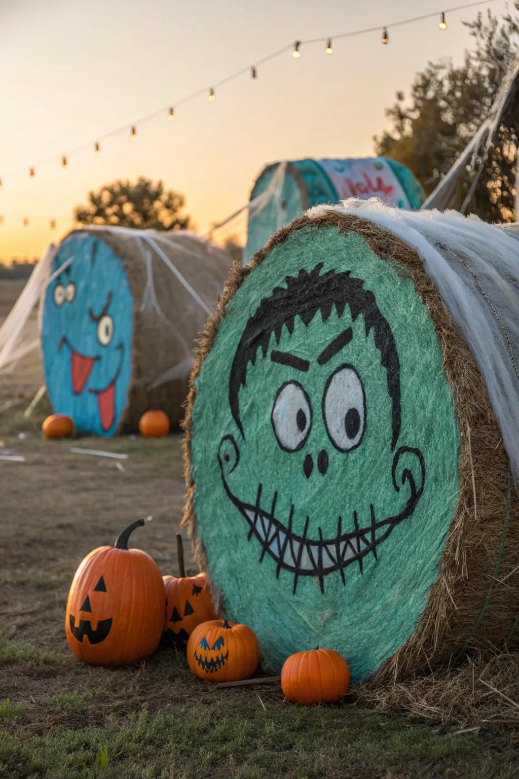 Impart a playful scare to your Halloween adornments through these creature-inspired hay bales.