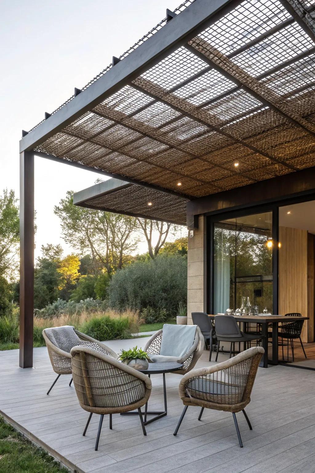 Metal netting shelters introduce shade and airflow.