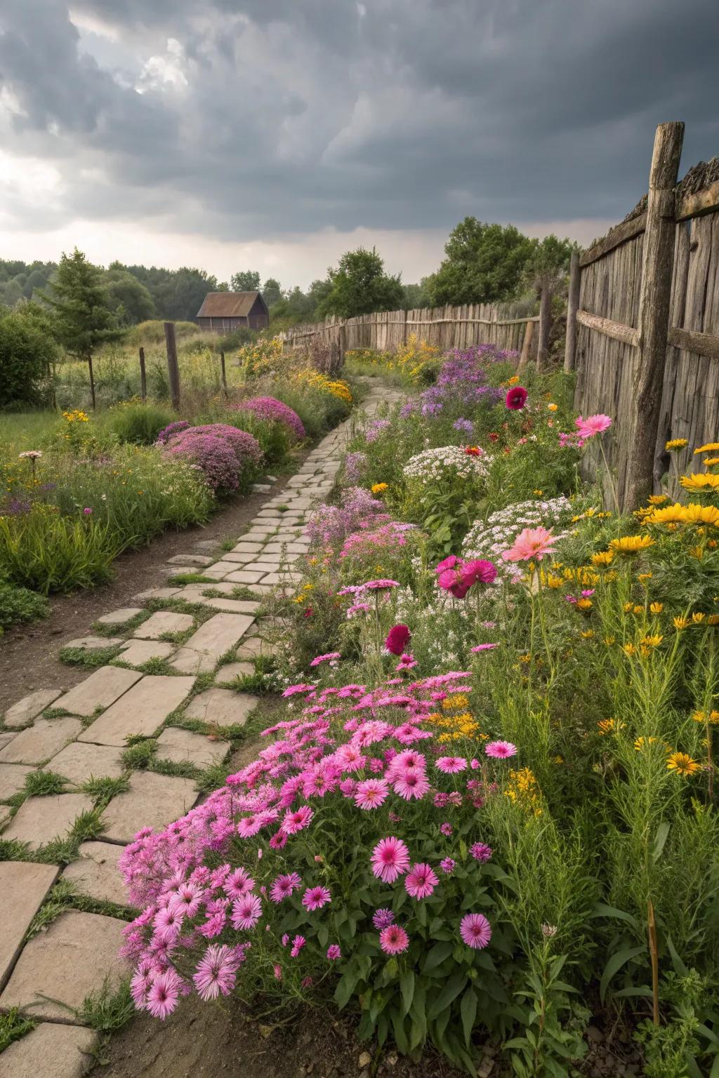Wildflower beds bestowing color and vitality upon the garden.