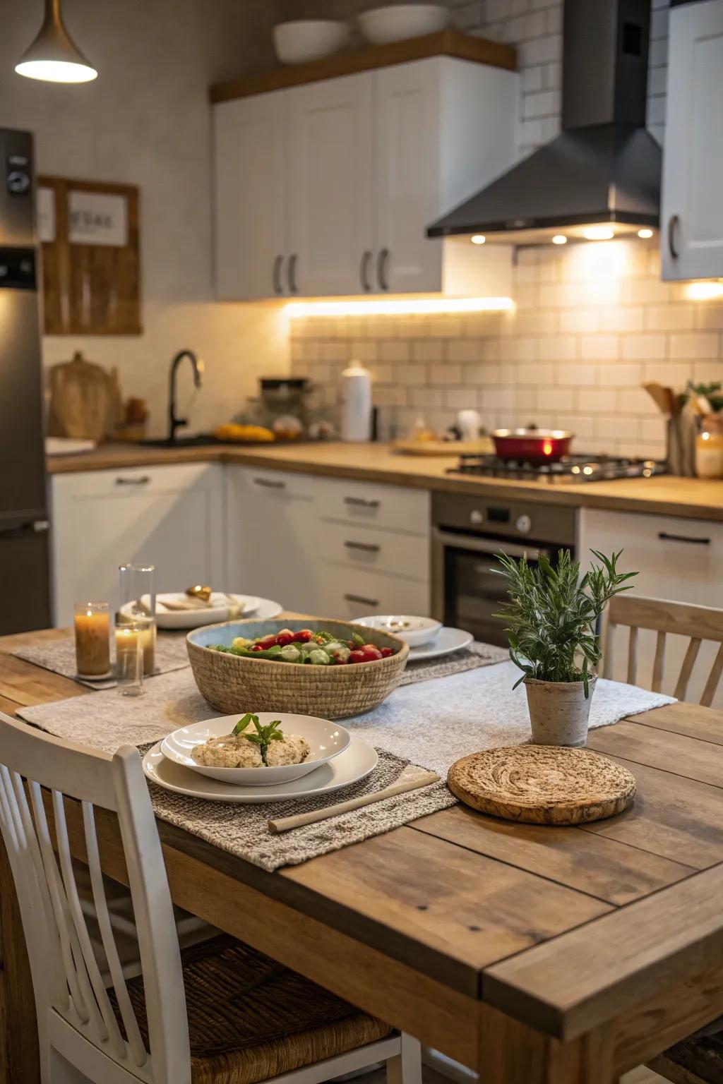 A relaxed dining zone fosters a welcoming atmosphere in the kitchen.