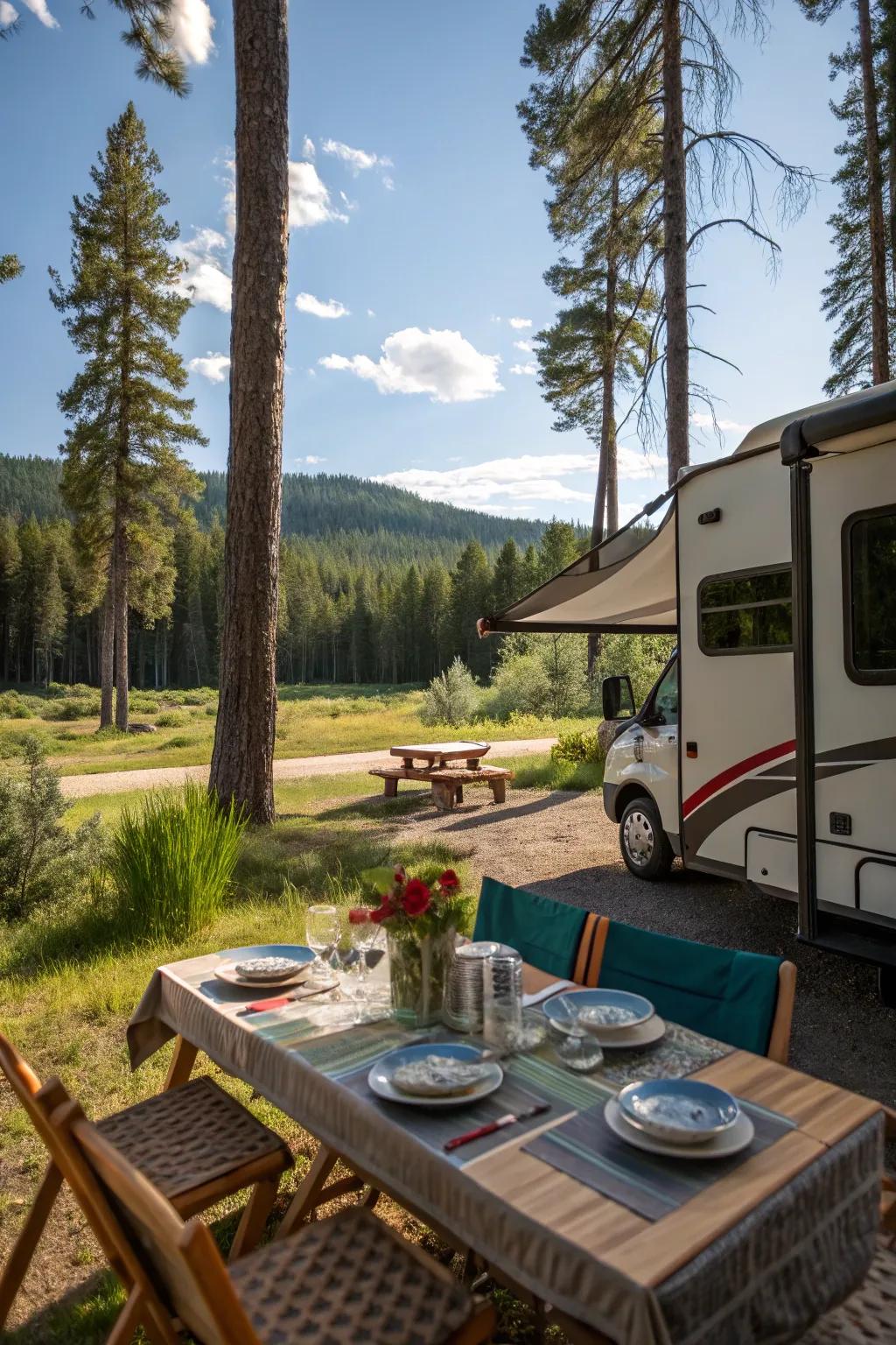 An outdoor dining spot makes meals more enjoyable.