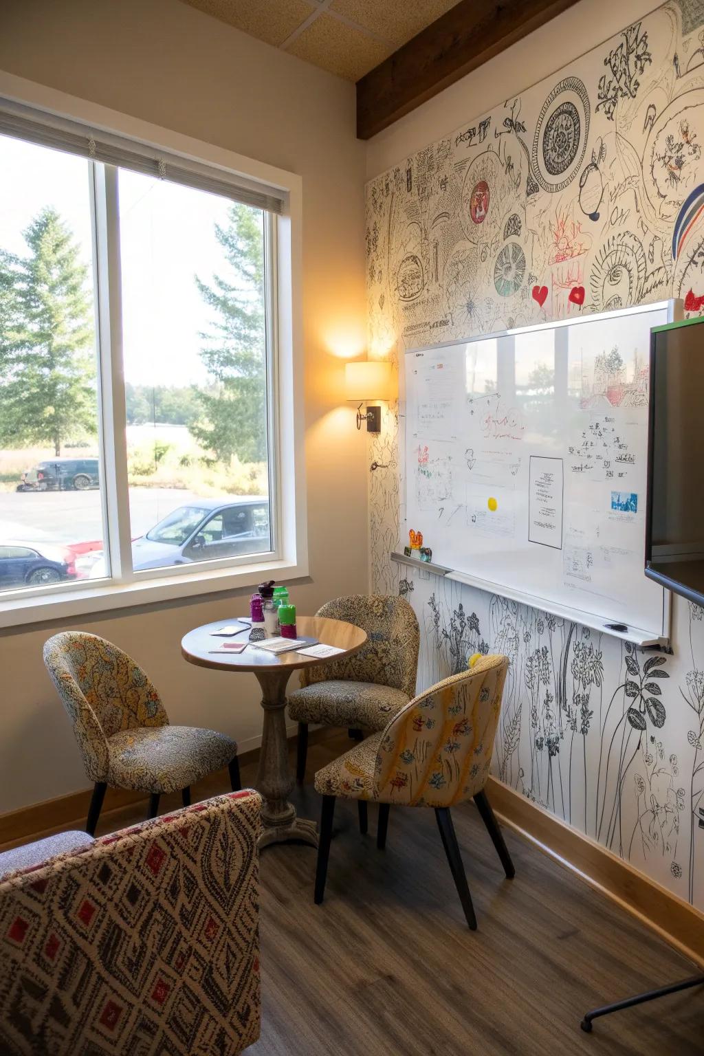 An interactive message board encourages imagination and teamwork.