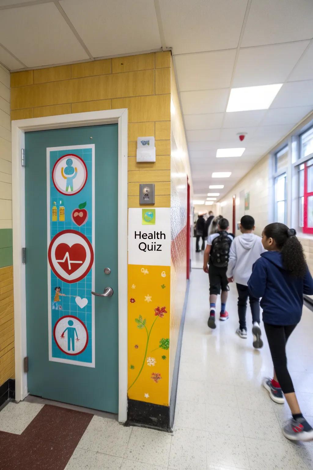 An engaging school clinic entrance featuring a health assessment for pupils.