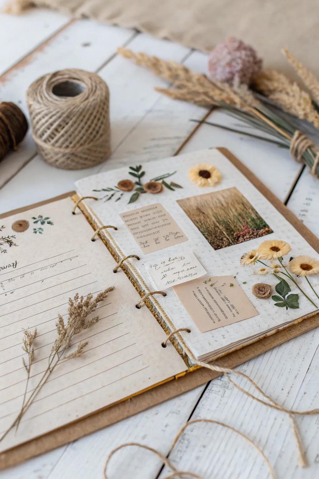 Embrace rustic appeal through archival folios and unpretentious sophistication. #ScrapbookArt #MinimalistCraft