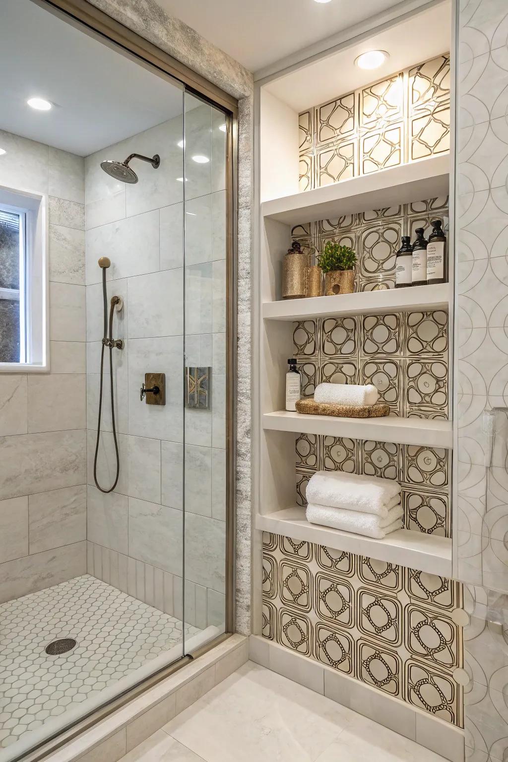 Setback shelving keeps your shower items neatly sorted.