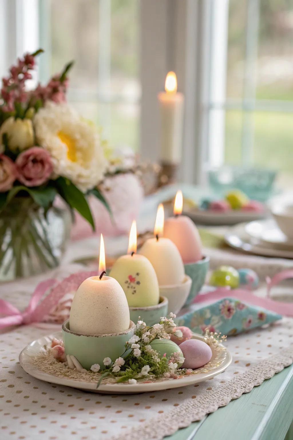 Eggshell lights cast a unique, shimmering luminance.
