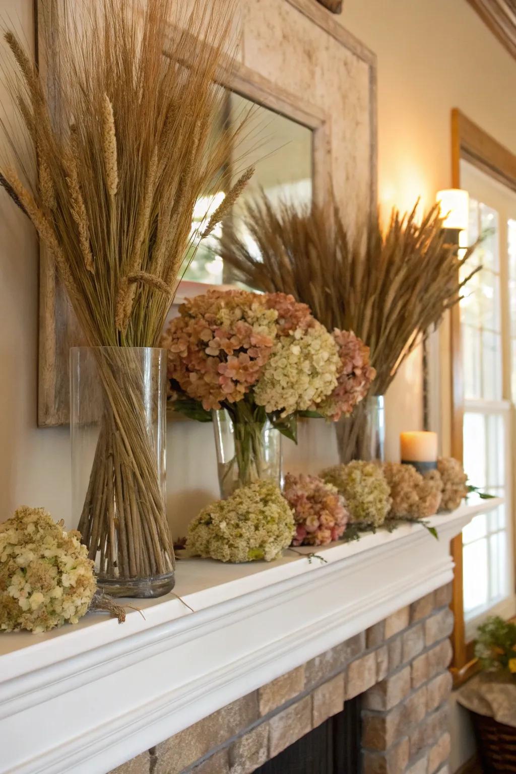 Pitchers imparting elevation and texture with parched florals.