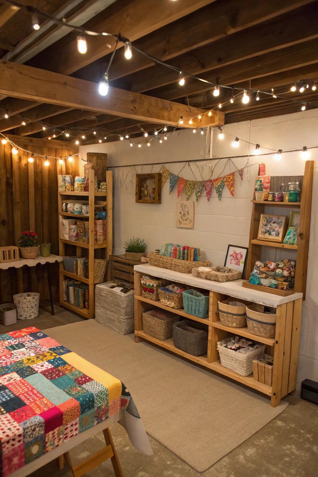 Handmade touches add a personal feel to your basement.