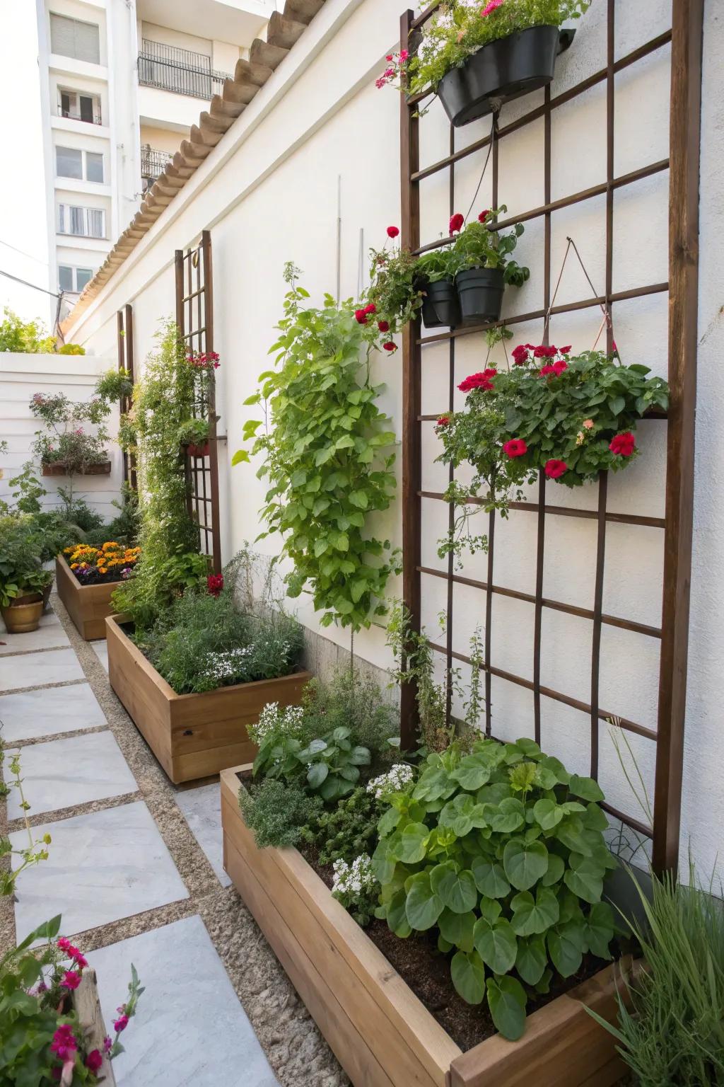 Vertical gardening solutions created for compact garden spaces.