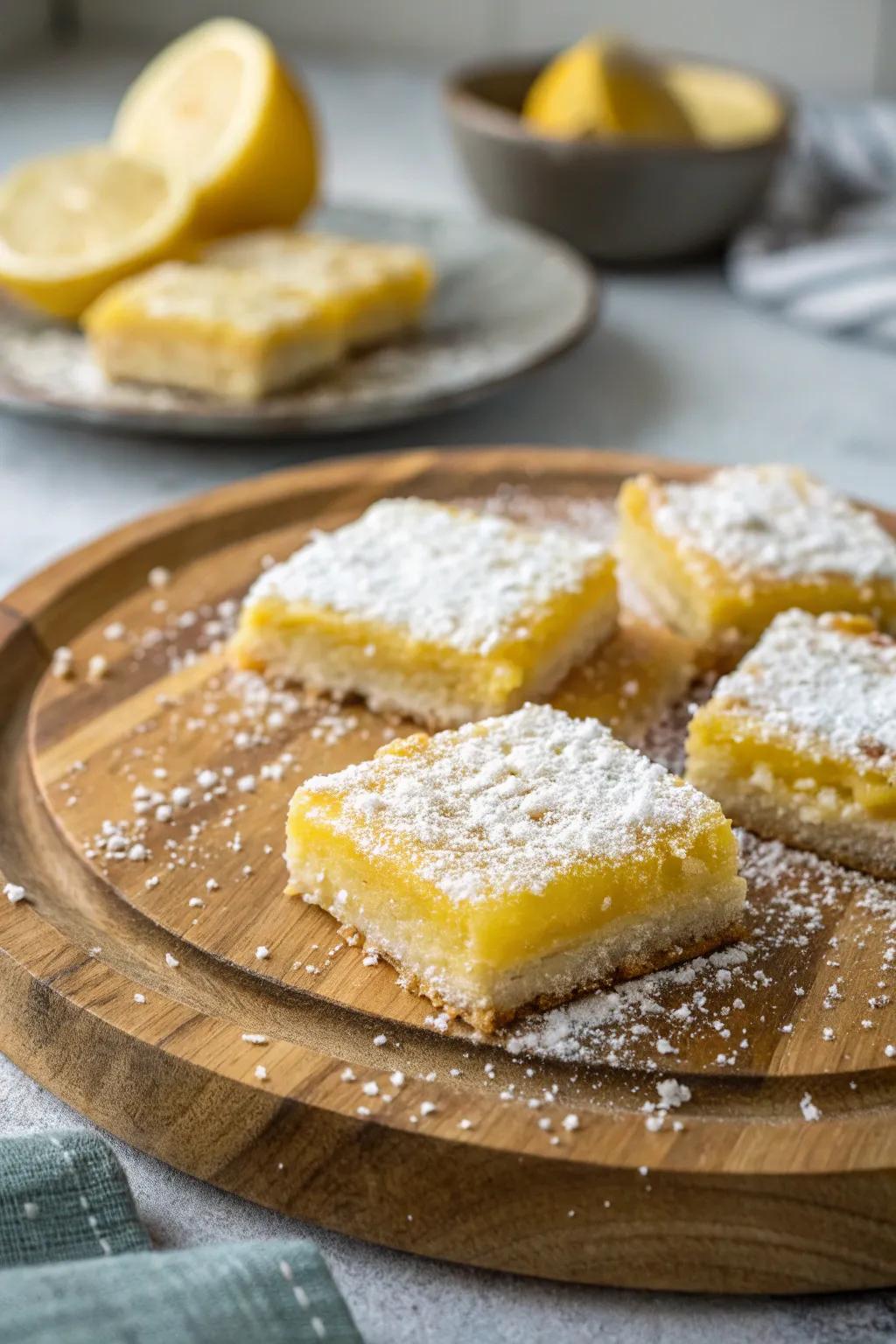 Zesty handcrafted citrus bars, a refreshing addition to the dessert table.