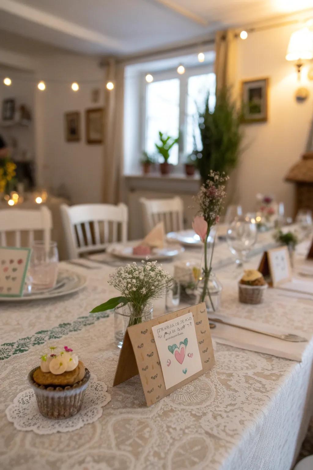 The table is given a personal touch with handmade place cards.