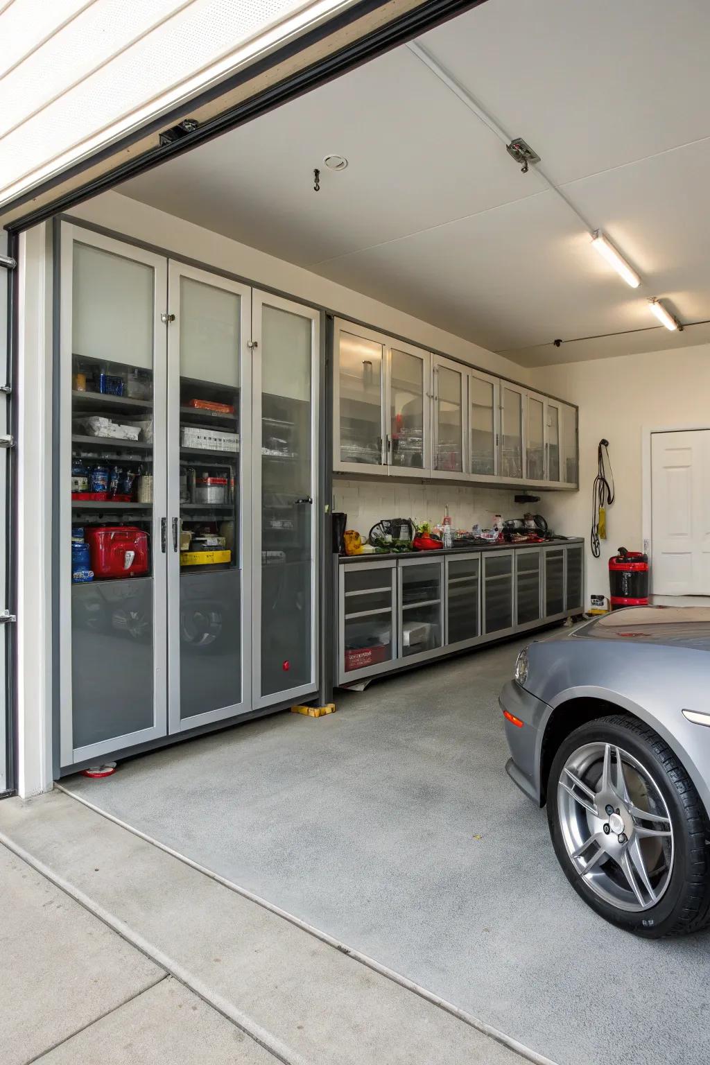 Hide clutter using a clever, compact closet system.