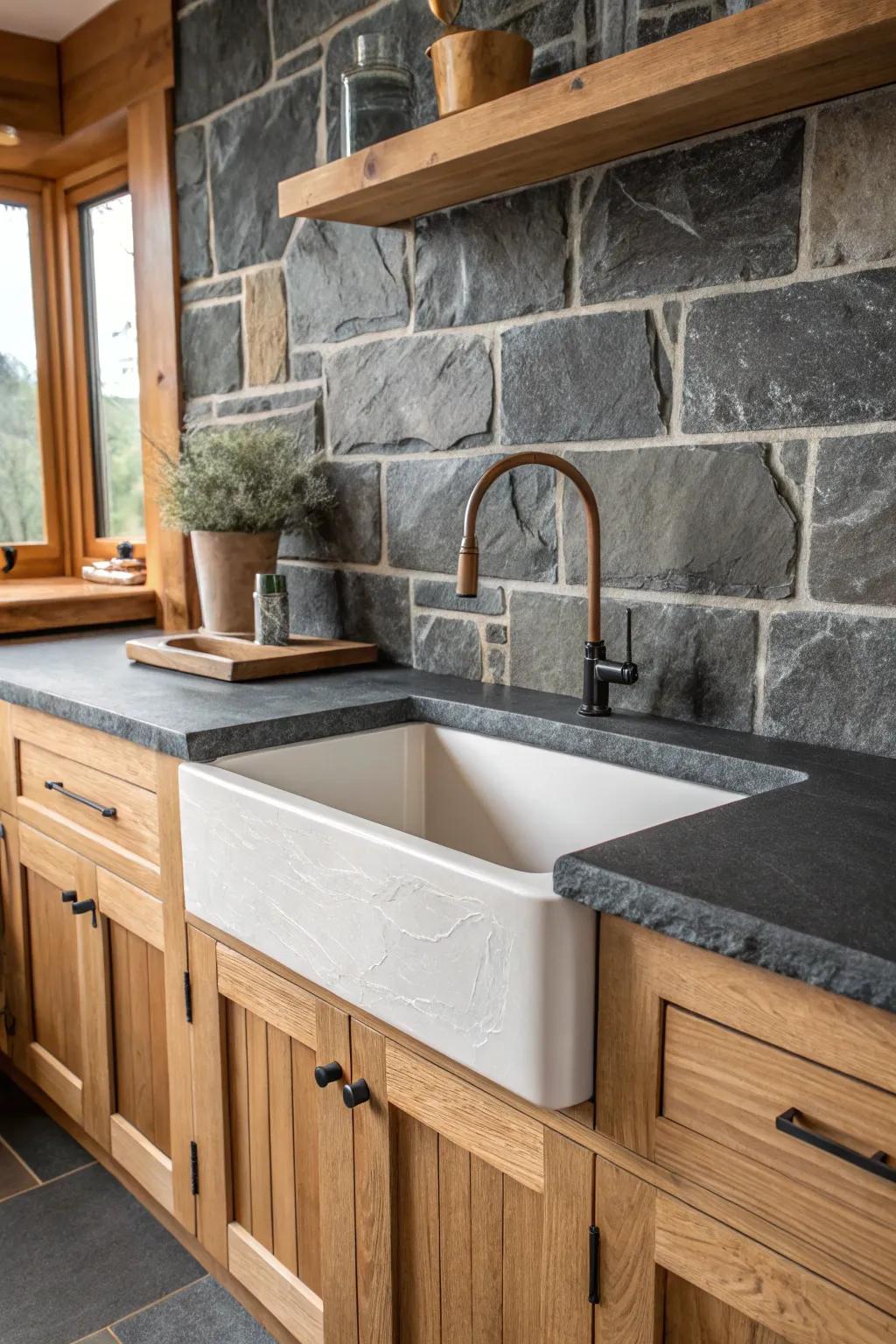 Native stone delivers an organic and luxurious sensation in the kitchen.