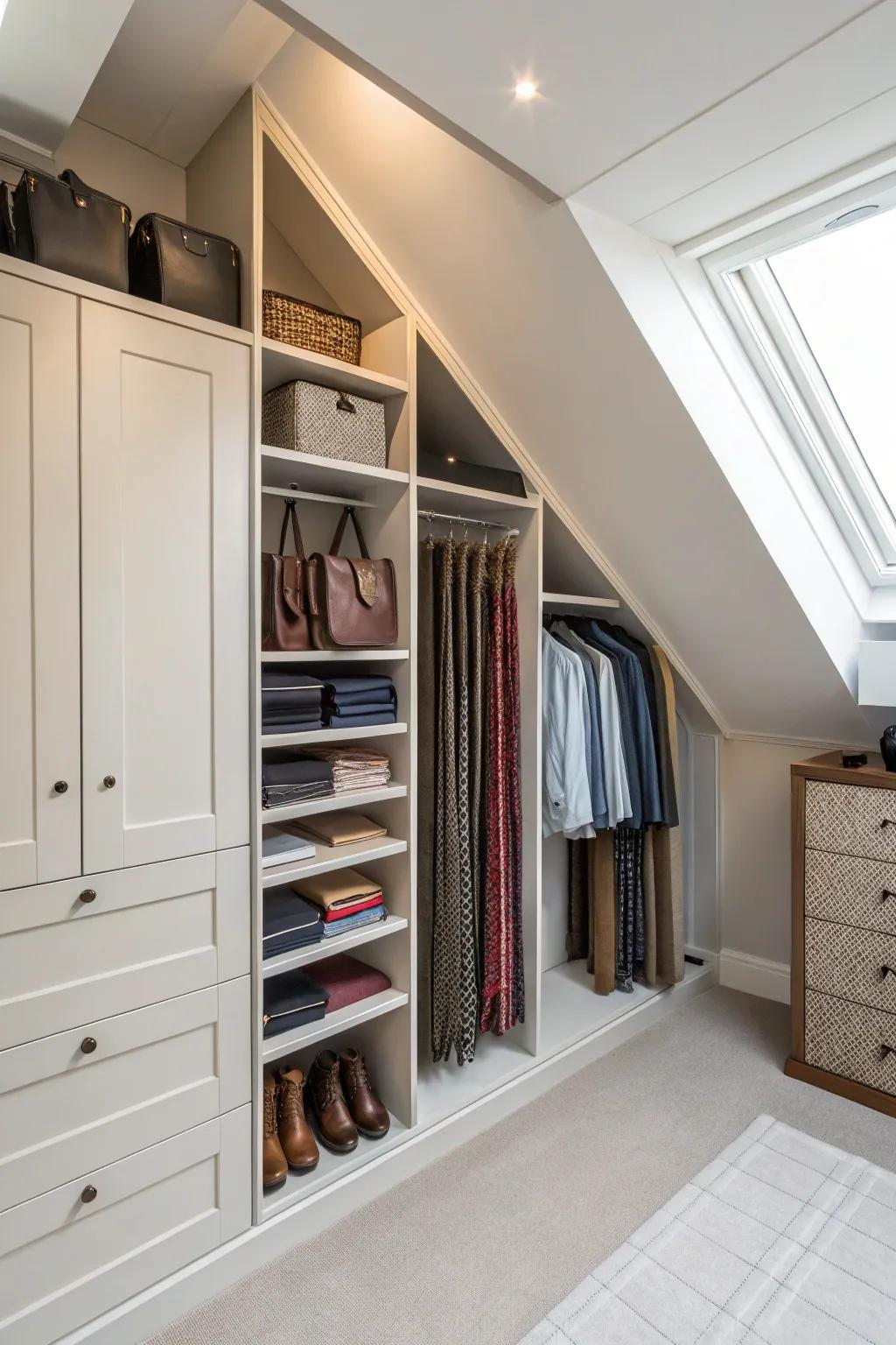 Make use of the space between studs for slim storage.
